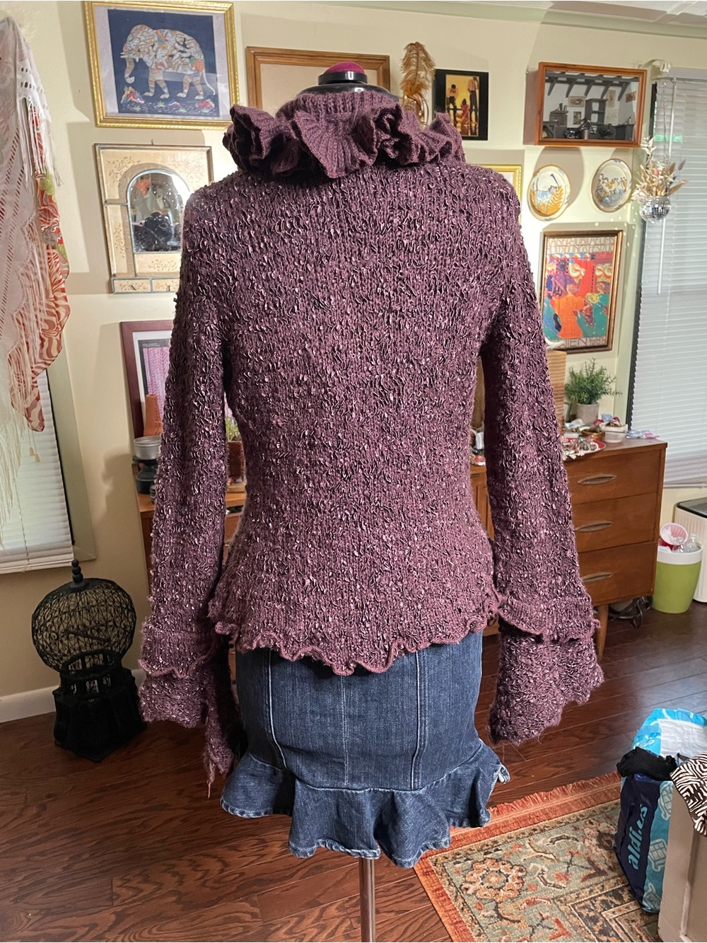 Pretty Angel Ruffled Open-Front Cardigan — Plum - Picture 3 of 8